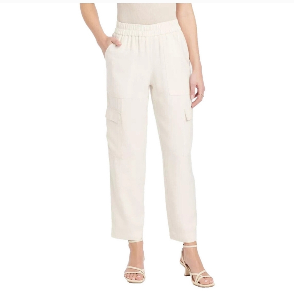 Women's High-Rise Ankle Cargo Pants - A New Day Cream XS